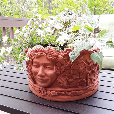 Three Faces Terracotta Planter By Stone Blossom Studio Ceramic Plant