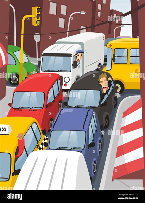 Traffic Jam In The City Illustration Stock Vector Image And Art Alamy