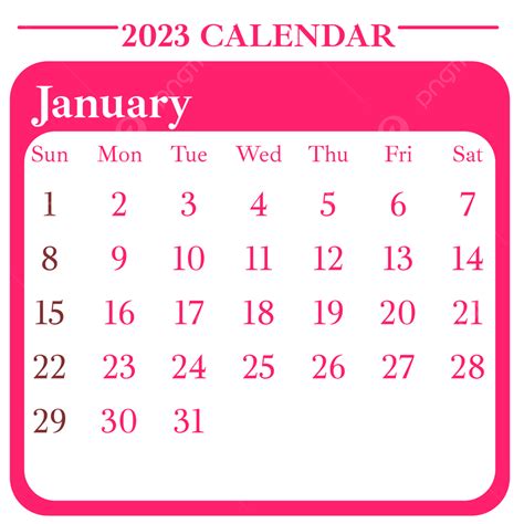 Simple Style Pink January 2023 Calendar January 2023 Calendar 2023