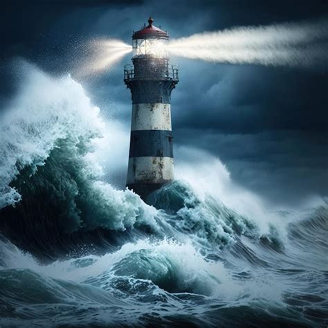 Premium Photo Lighthouse In The Stormy Sea Generative Ai