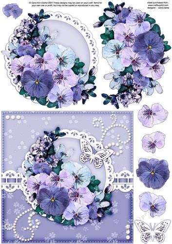 Pansy And Rose Flowers In Baskets 3d Decoupage Sheet Decoupage Arts