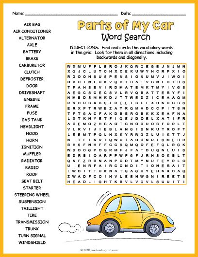 Large Print Word Search Puzzles Printable Cars