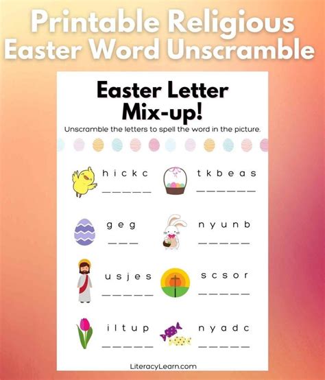 Easter Christian Word Scramble Worksheet Writing Words Spelling