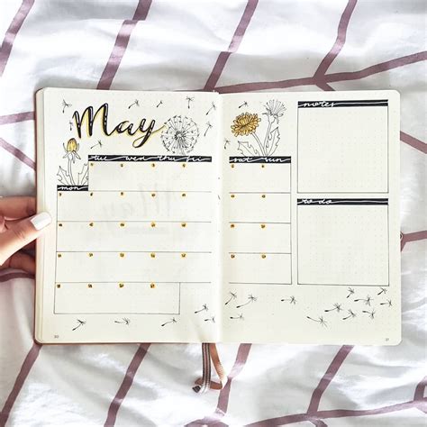 This Month S Spread With Dandelions Bujo Bulletjournal