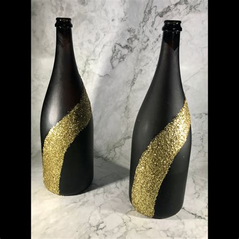 Gold And Black Large Glitter Bottle Centerpieces Set Of 2 Etsy