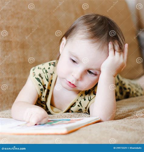 Beautiful Cute Baby Reading A Book Stock Image Image Of Caucasian