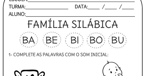 Atividade pronta família silábica B A Arte de Ensinar e Aprender