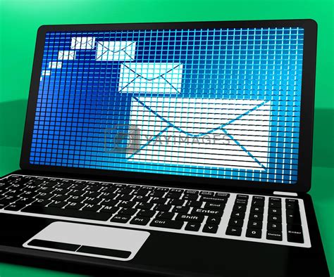 Email Icon On Laptop Shows Emailing Or Contacting Royalty Free Stock