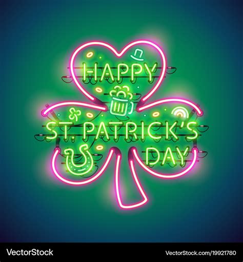 Happy St Patricks Day Neon Sign Royalty Free Vector Image