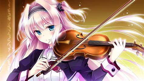 Hd Wallpaper Anime Girls Musical Instrument Pink Hair Blue Eyes