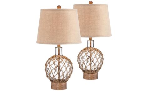 Coastal Nautical Beach Table Lamps 27 Tall Set Of 2 Rope And Clear