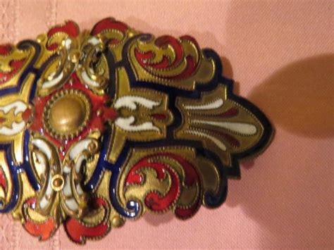 Brilliant Blue And Red Champleve Enamel Art Nouveau Belt Buckle From