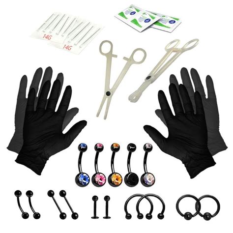 35pc Professional Piercing Kit Stainless Steel 14g Double Cz Belly Navel Ring Set Piercing Kit