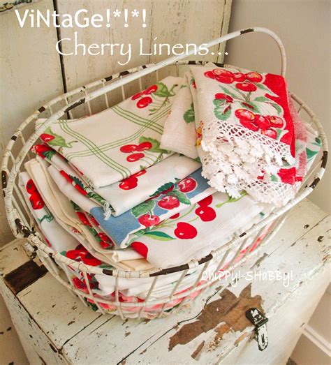 Chippy Shabby Vintage Linens With A Cherry Motif