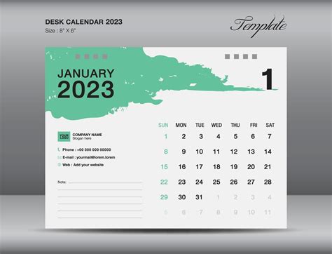 Desk Calender 2023 Design January Month Template Calendar 2023