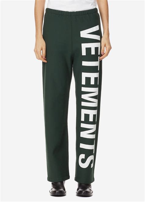 Vetements Large Logo Cotton Sweatpants In Dark Green Modesens