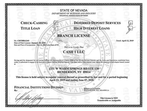 Nevada Licenses Cash 1