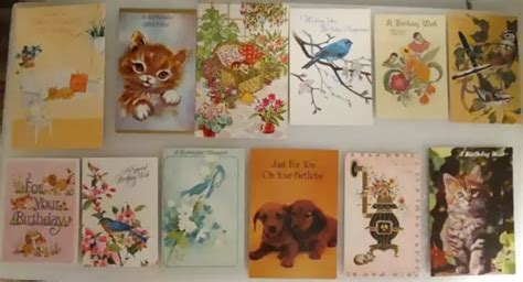 Lot Of 12 Vintage Used Birthday Cards From The 60s To The 90s Cute