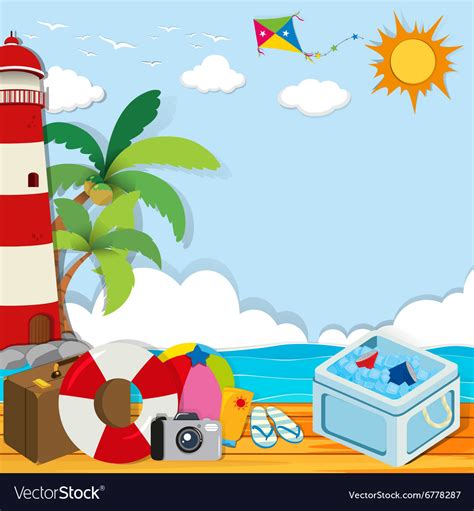 Summer Theme With Objects On The Beach Royalty Free Vector