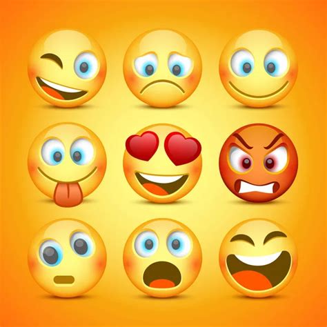 Smileyemoticons Set Yellow Face With Emotions Facial Expression 3d