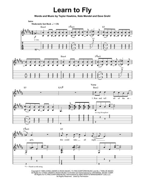 Learn To Fly Sheet Music Foo Fighters Guitar Tab Single Guitar