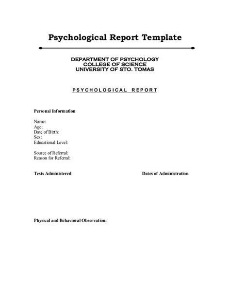 Sample Psych Reports Format