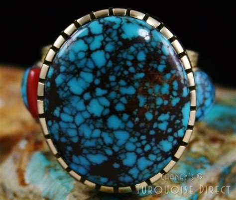 Darryl Dean Begay Nevada Blue Spiderweb Turquoise Solid Karat Gold Ring