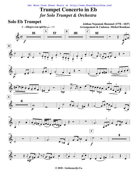 Free Sheet Music For Trumpet Concerto In E Major S49 Hummel Johann