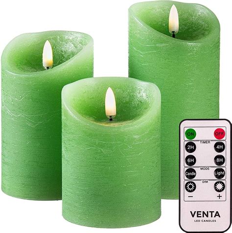 Venta Set Of 3 Realistic Flameless Green Led Candles With Remote