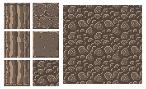 Pixel Art Style Set Of Different 16x16 Texture Pattern Sprites Stone