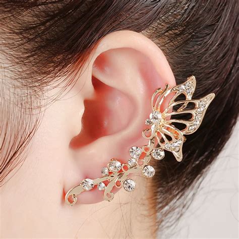 Buy Elegant Retro Gold Crystal Butterfly Flower Ear
