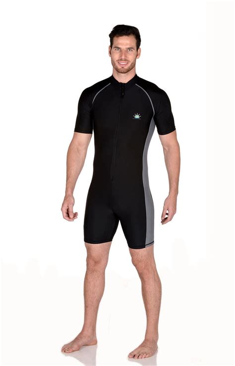 Men Full Body Sunsuit Sun Protection Swimwear Upf50 Black Silver