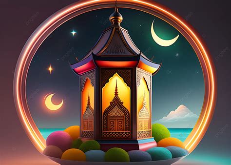 Ramadan Artwork With Beautiful Lantern And Moon Ai Background
