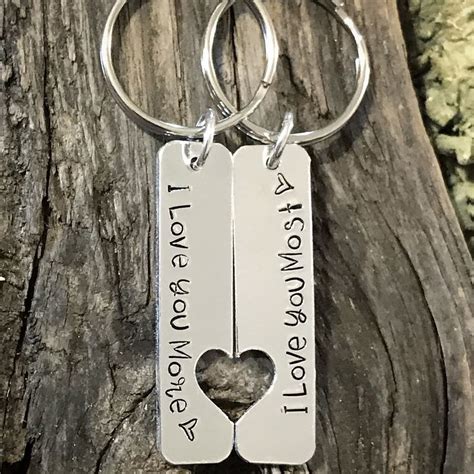 Couples Key Chain Hand Stamped Anniversary Key Chain Set Etsy Heart