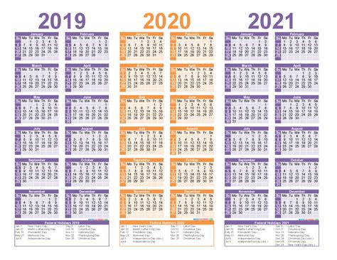 But throughout the time you need to be working, you need… 3 Year Calendar Printable 2019 2020 2021 Free Calendar Template - Free Printable 2020 Monthly ...