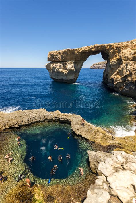 Azure Window Island Of Gozo Malta Stock Photo Image Of Coastline