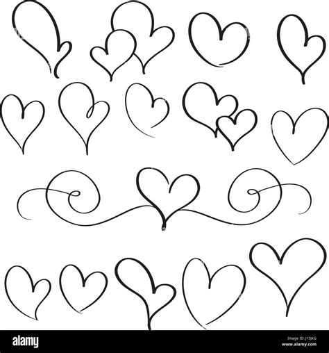 Set Of Flourish Calligraphy Vintage Hearts Illustration Vector Hand