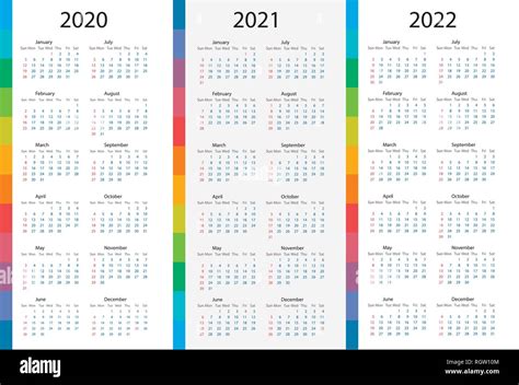 Calendar Template Set For 2020 2021 2022 Years Week Starts On Monday