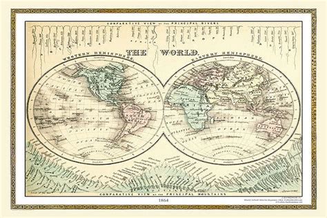 Old Map Of The World 1864 Photos Posters Prints Puzzles Framed