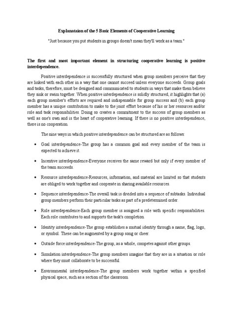 5 Basic Elements Of Cooperative Learning Pdf Social Skills Pedagogy