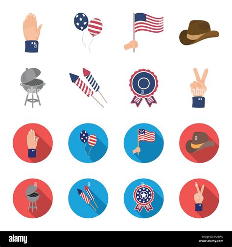 barbecue salute voting ebblema victory the patriot day set collection icons in cartoon flat