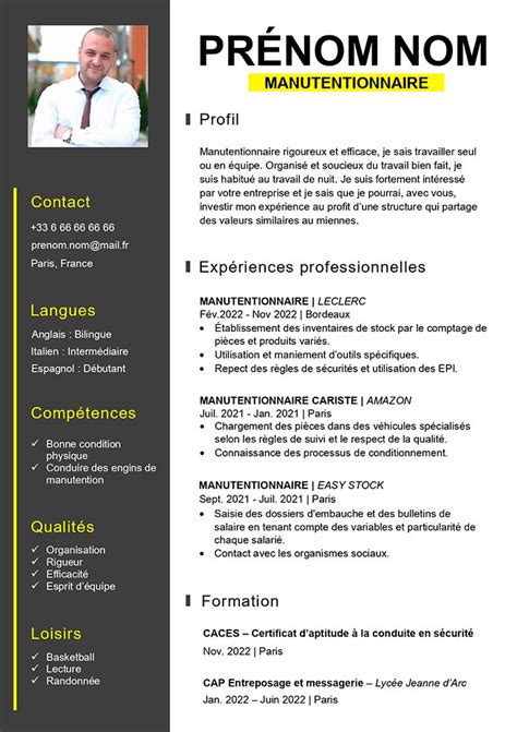 Exemple De CV Manutentionnaire Word Gratuit 2023