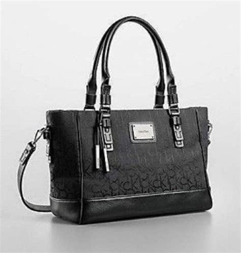 Calvin Klein Womens Logo Jacquard City Shopper Tote Shoulder Bag Black
