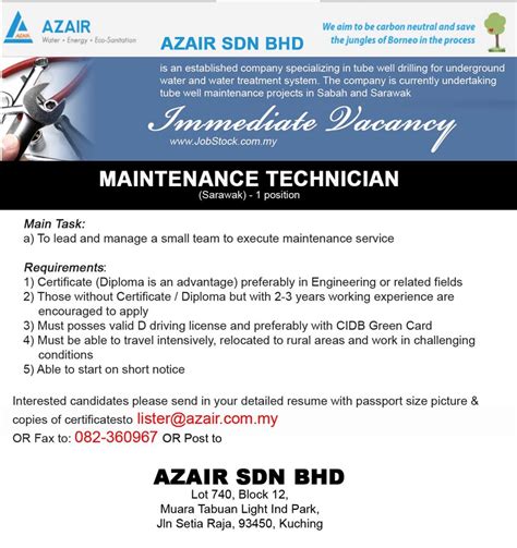 Aktualne notowania akcji spółki muhibbah engineering m bhd (muhi) wraz z wykresem kursu, wiadomościami i analizami. Oil &Gas Vacancies: Maintenance Technician - Azair Sdn Bhd ...