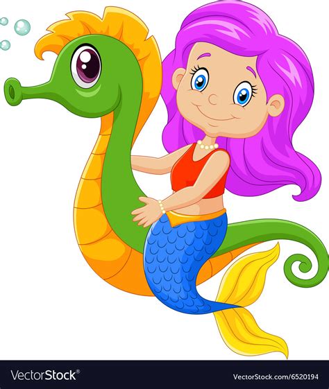 Find the perfect mermaid cartoon stock photos and editorial news pictures from getty images. Cartoon happy mermaid swimming with seahorse Vector Image