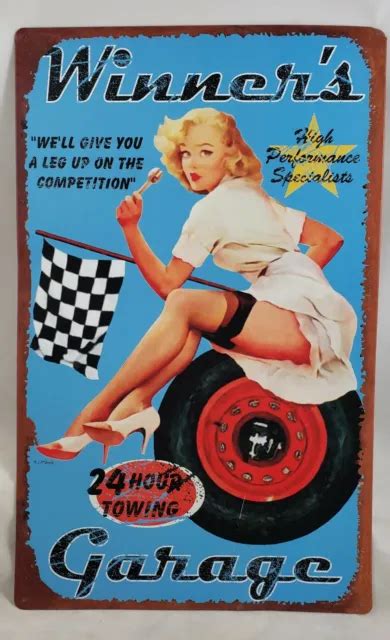 Winners Garage Car Racing Sexy Pinup Girl Tin Sign Reproduction 1950s Art New 1299 Picclick