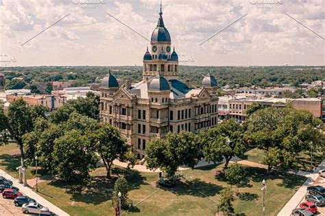 Panoramic Of Downtown Denton Texas High Quality Architecture Stock