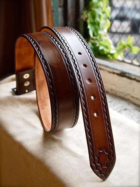 Leather Tooled Belt Made In Brooklyn Usa Usa Etsy Casual Leather Belt
