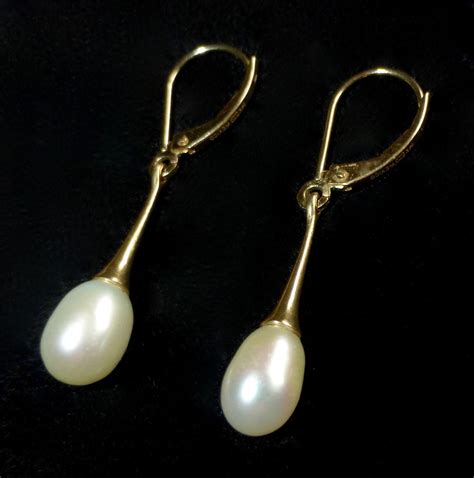 14k gold drop leverback earrings w fresh water pearls from bejewelled on ruby lane