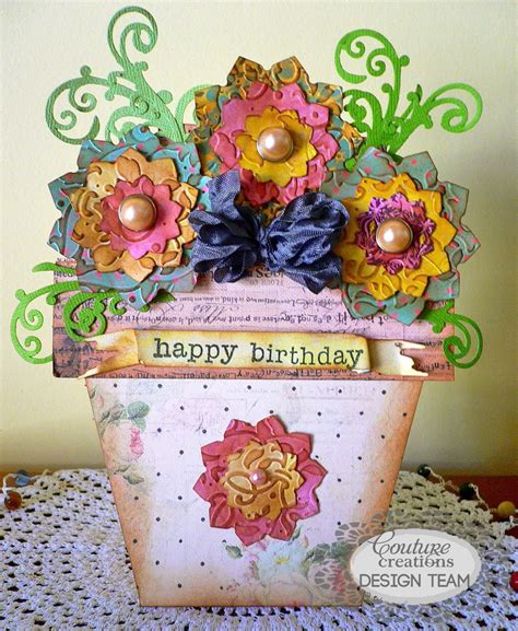 Couture Creations Flowerpot Card By Adriana Bolzon Shaped Cards